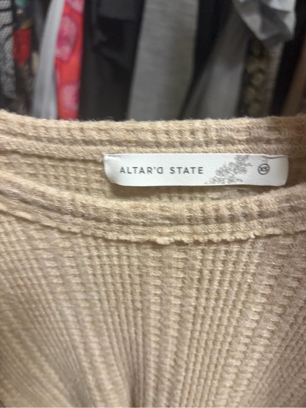 Altar'd State Cream Ribbed Peplum Long Sleeve Top - Picture 3 of 4